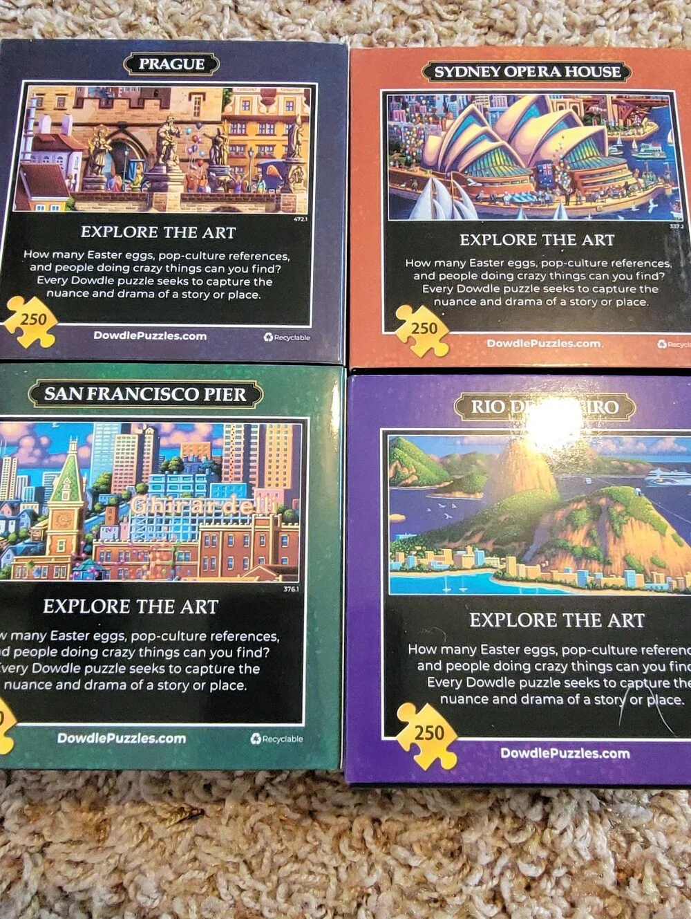 Dowdle Mini Wooden Jigsaw Puzzles Set World Cities 4-Pack 250 Piece Each!